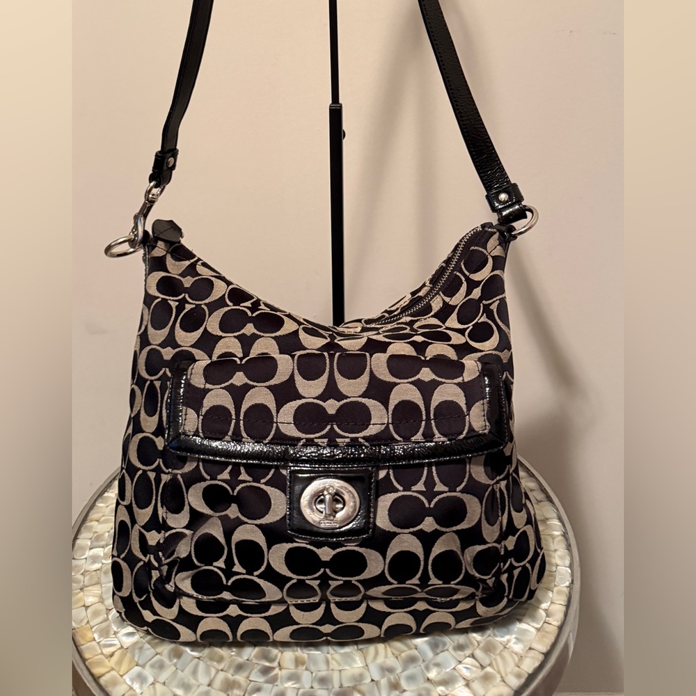 Coach Penelope Signature Canvas Shoulder Bag in Black/gray